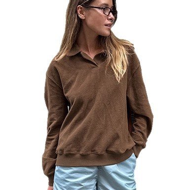 Retro Brown Casual Long-sleeved Lapel Polo Shirt - Image 5