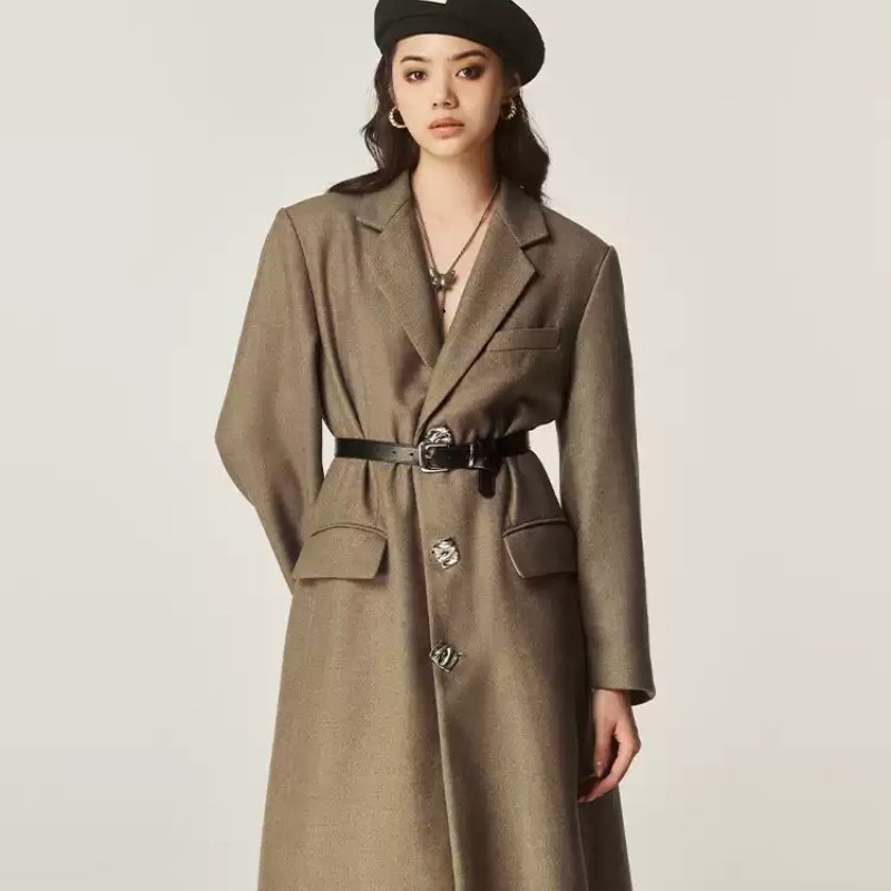 Autumn And Winter Classic Retro Mid-length Coat Brown Suit Jacket