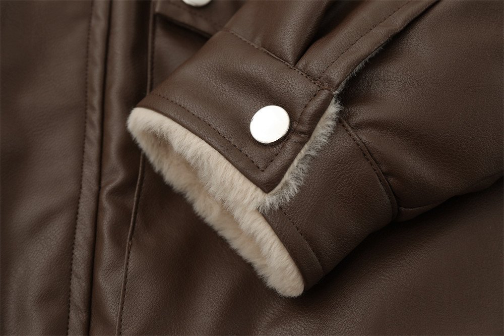 High Street Loose Casual Motorcycle PU Leather Jacket - Image 7