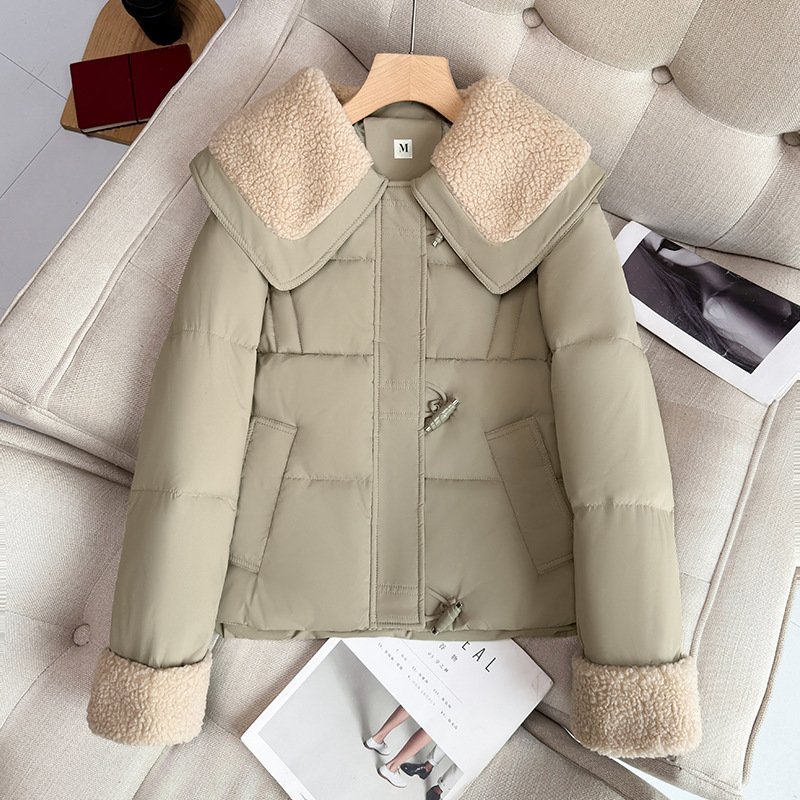 Patchwork Anti-lamb Wool Lapel Short Cotton-padded Coat - Image 8