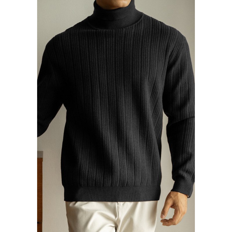 Half Turtleneck Bottoming Mid Collar Sunken Stripe Knitwear Sweater For Men - Image 9