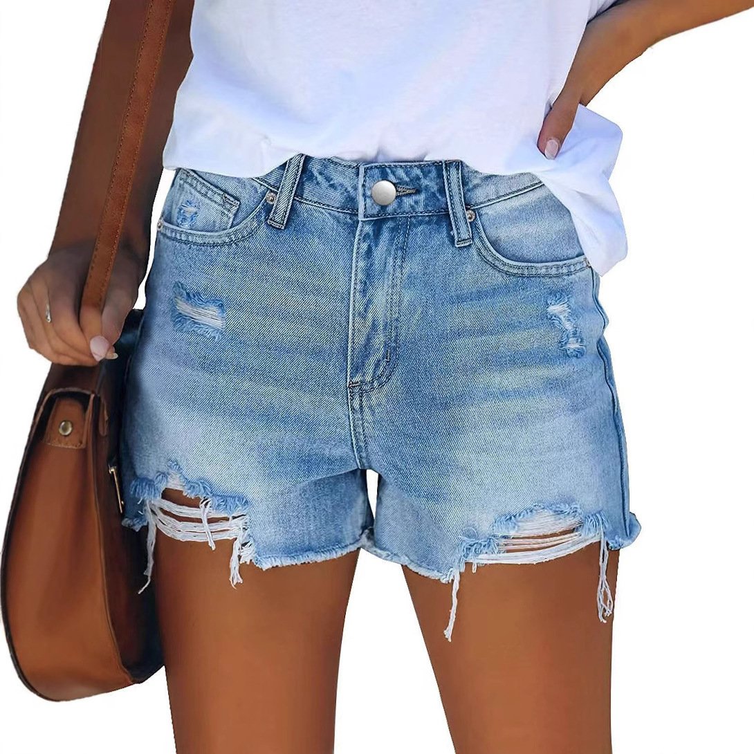 Women's Wash Hole Slim Fit All-matching Denim Shorts - Image 5