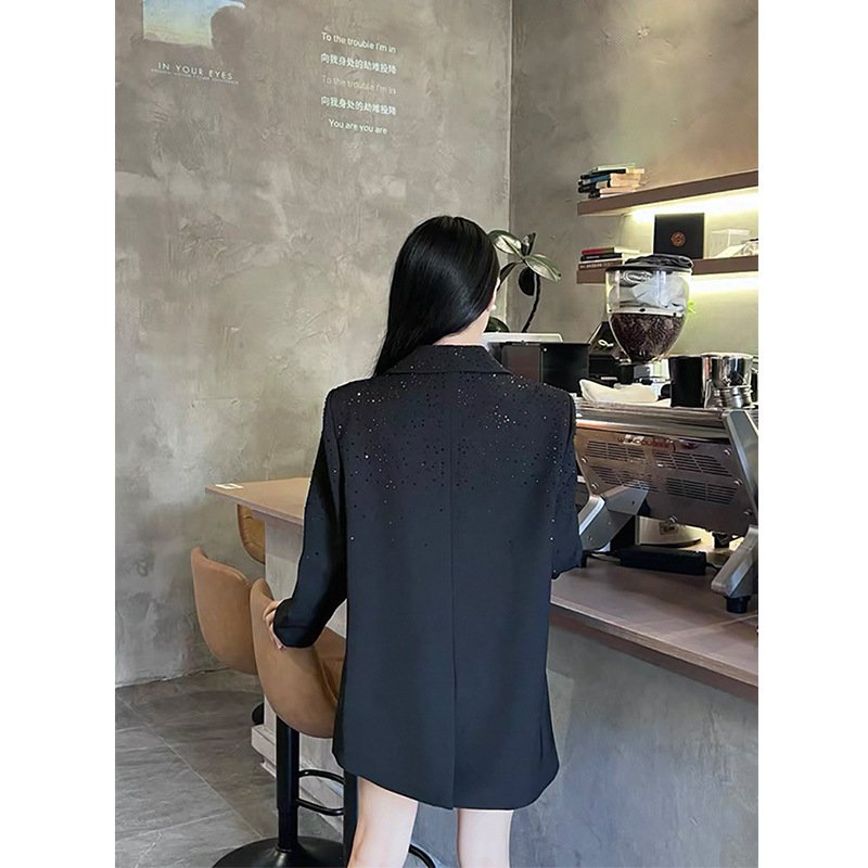 Black Niche Design Rhinestone Suit Jacket For Women - Image 4