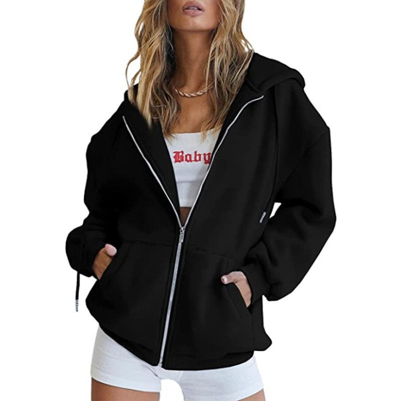 Women's Velvet Padded Hooded Sweatshirt Casual Zipper Cardigan - Image 2