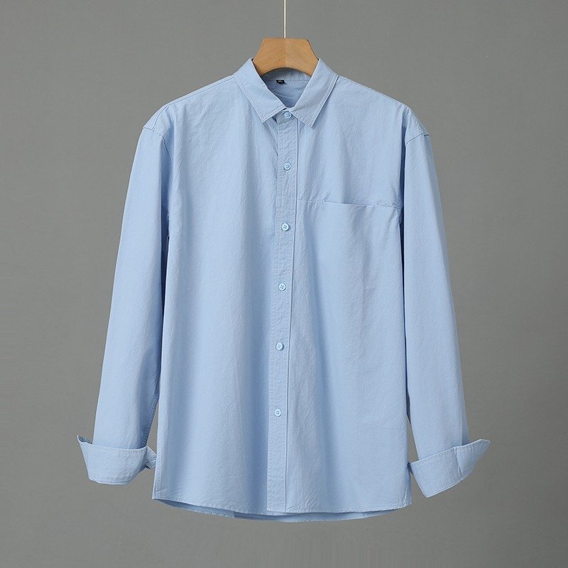 Casual Solid Color Men's Purified Cotton Long Sleeve Shirt - Image 2