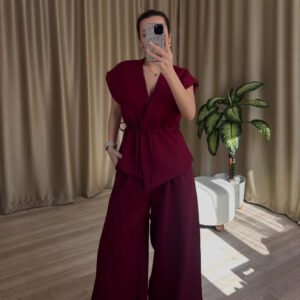 European And American Sleeveless Lace-up Fashionable Cardigan Wide Leg Pants Suit