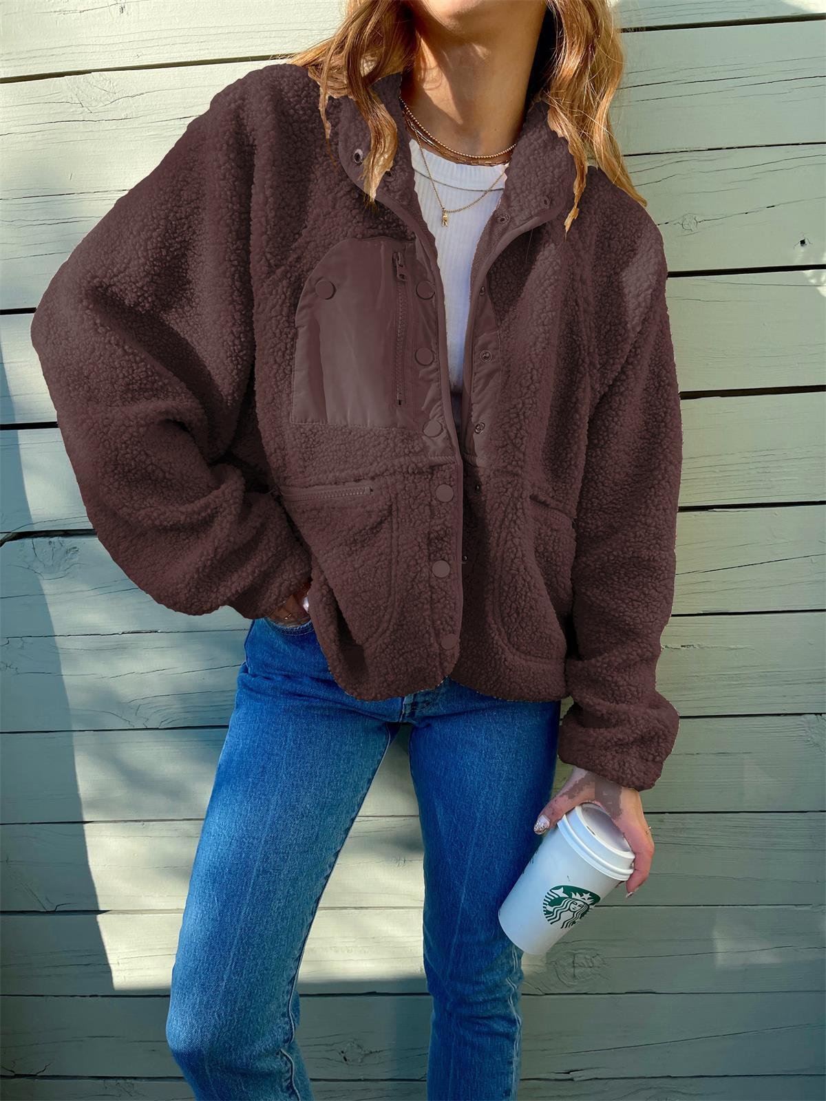 Short Cardigan Plush Jacket Lamb Wool Coat - Image 8