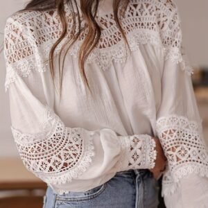 Lace-up Blouse Women's Sexy Hollow-out Bell Sleeve Ruffled Shirt
