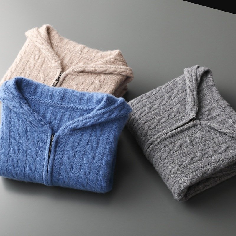 Men's Hooded Loose Long Sleeves Thick Twist Knitted Sweater - Image 2