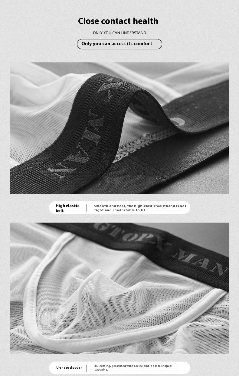 Personality Ice Silk U Convex Low Waist Thin Transparent Sexy Mesh Breathable Briefs - Image 10