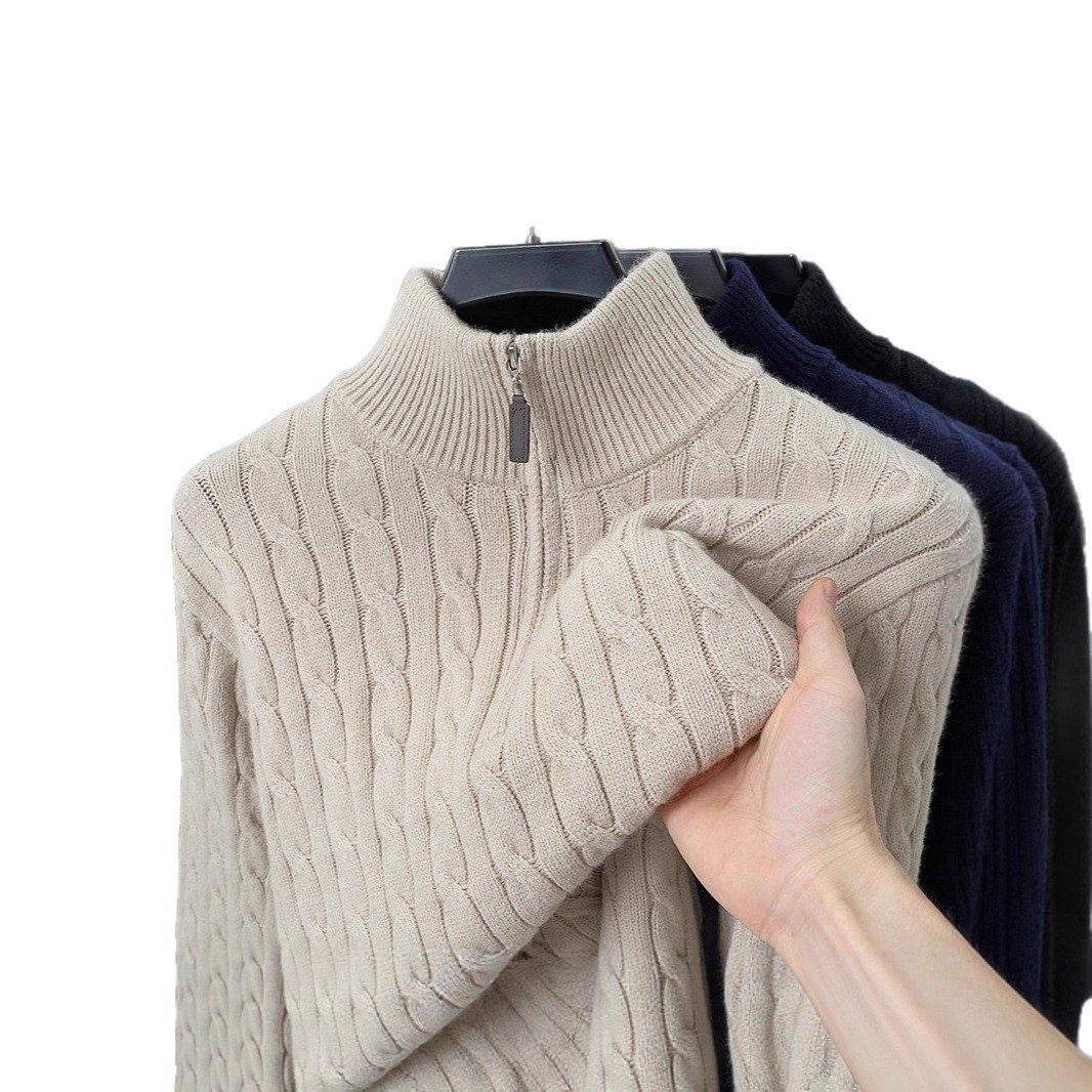 Autumn And Winter Knitting Half Turtleneck Warm Twisted Loose-fitting Long Sleeve Sweater Men - Image 7