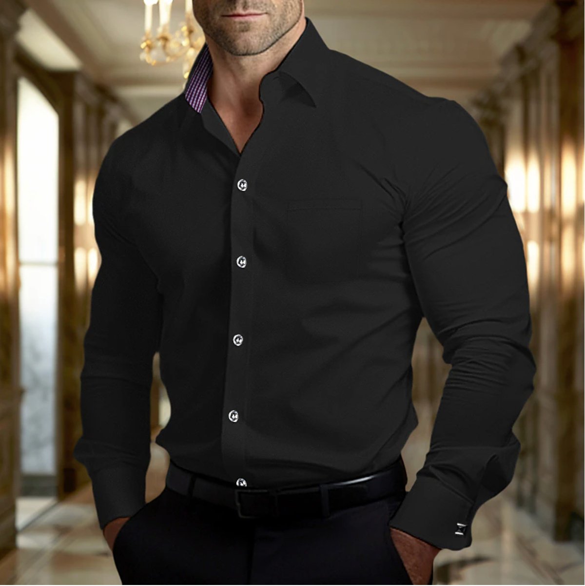 Lapel Men's Slim-fit Long-sleeved Shirt - Image 5