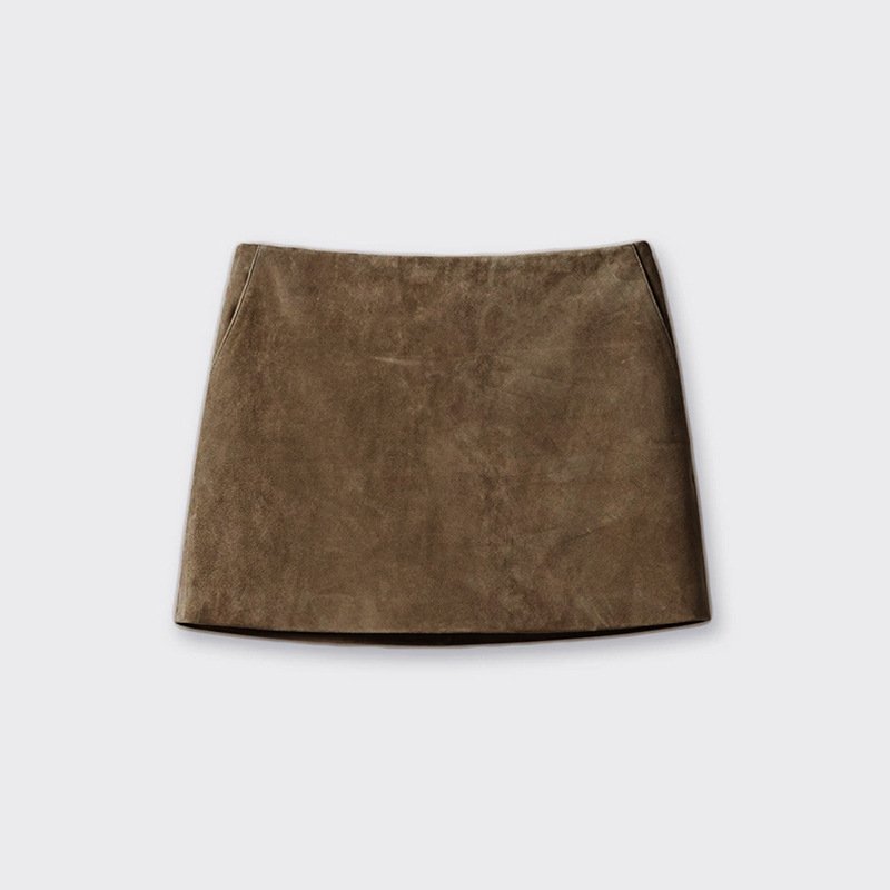 Distressed Sheepskin Suede Simple Sheath Skirt - Image 2