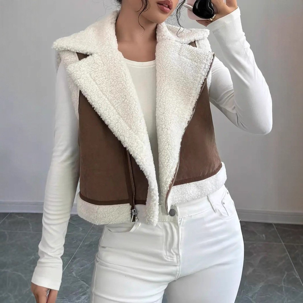 Western Style Light Fur Integrated Lamb Wool Vest - Image 3