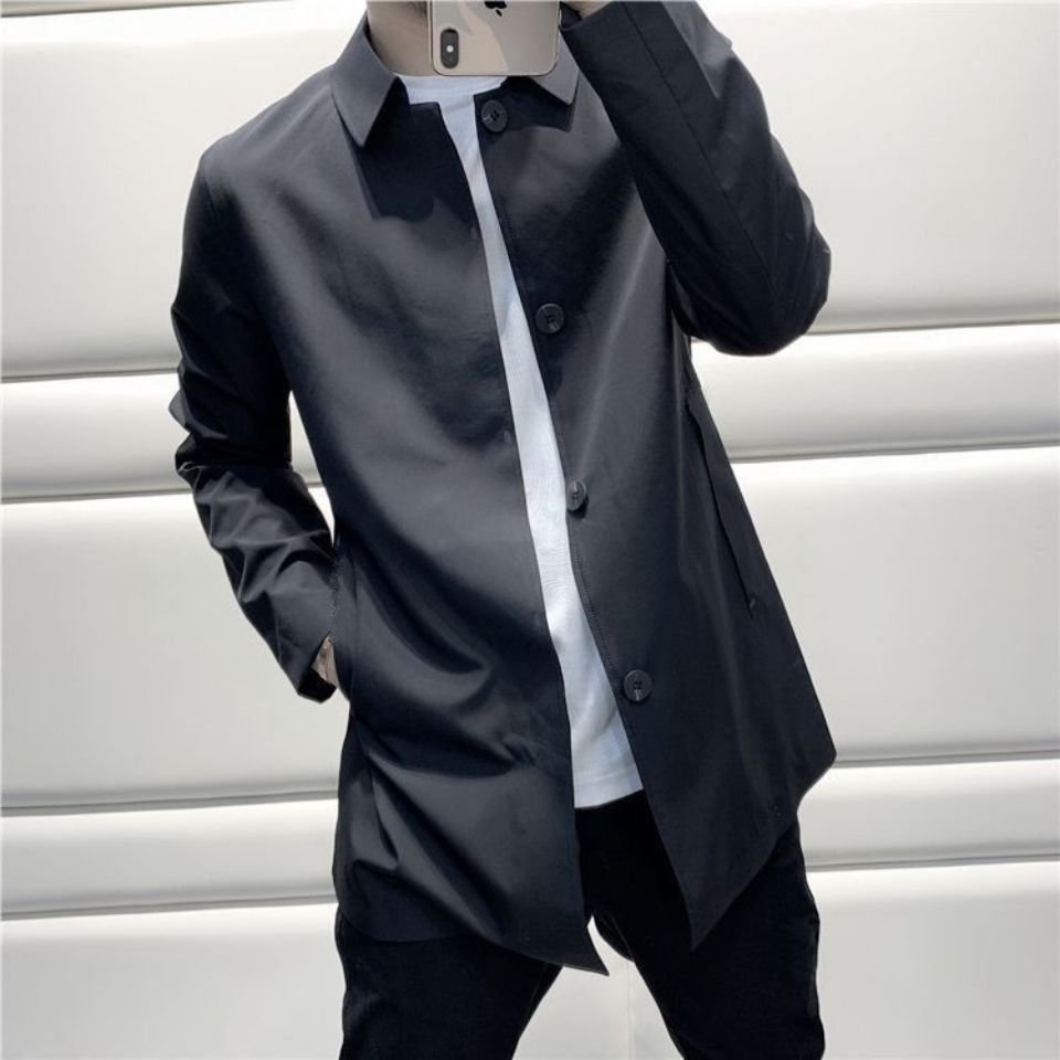 Fashion Casual Loose All-matching Lapel Mid-length Trench Coat Cloak Men - Image 4