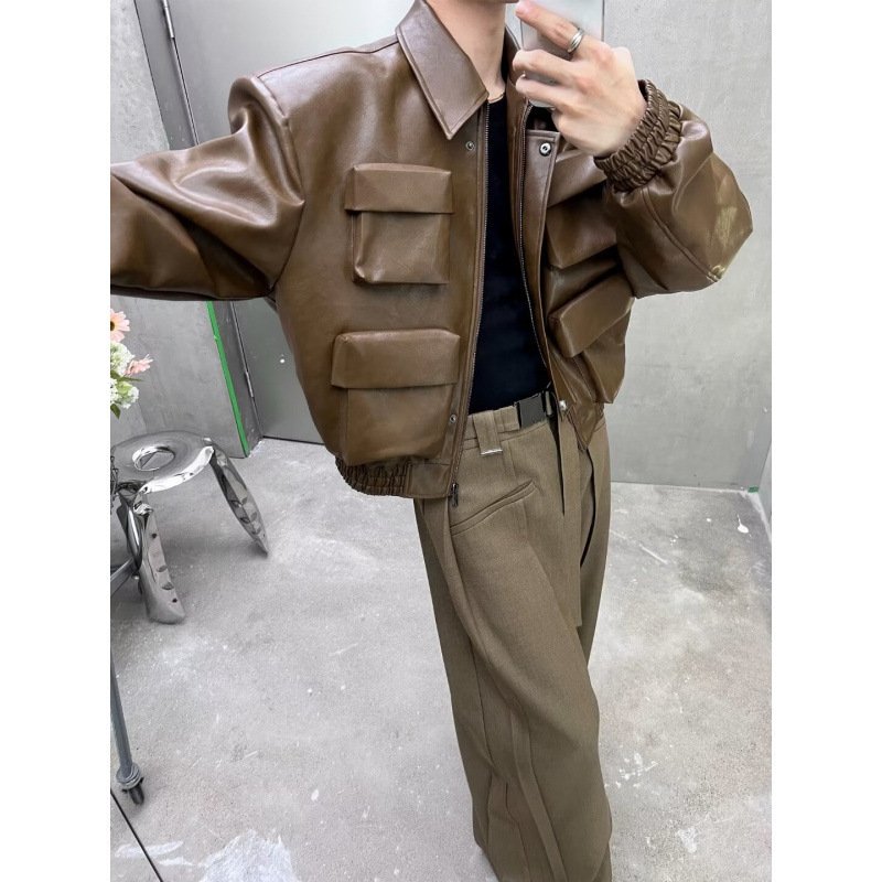 Trendy Korean Style Cutting Design Leisure Leather Jacket Top - Image 4