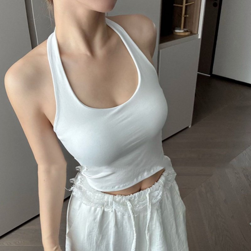 Dopamine Halter Spaghetti Straps Vest Female Summer With Chest Pad Sexy Beauty Back - Image 4