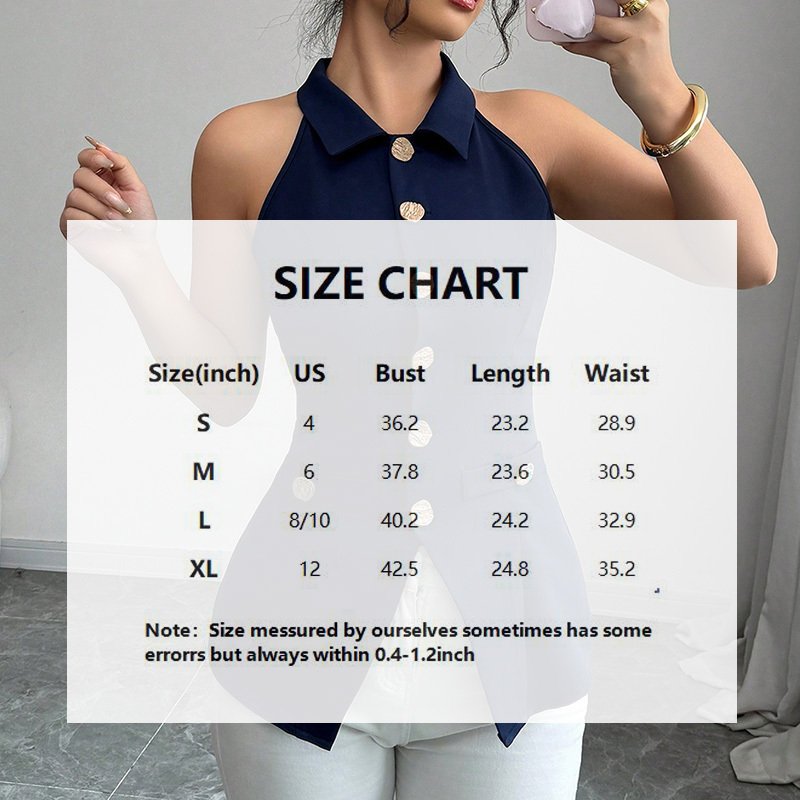 Women's Elegant Solid Sleeveless Vest - Button Front Lapel Top, Slim Fit Camisole For Spring&Summer - Image 7
