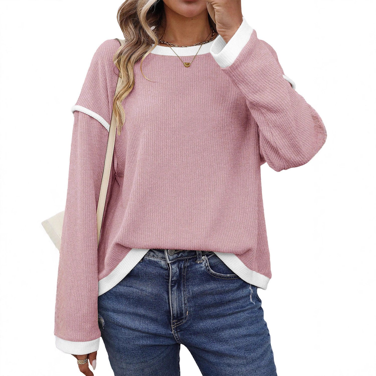 Solid Color Stitching Long-sleeved Shirt Women - Image 6