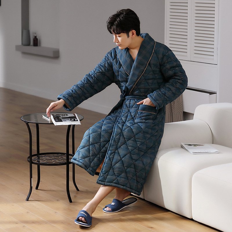 Pure Cotton Long Sleeved Autumn And Winter Thin Quilted Bathrobe Bathrobe - Image 2
