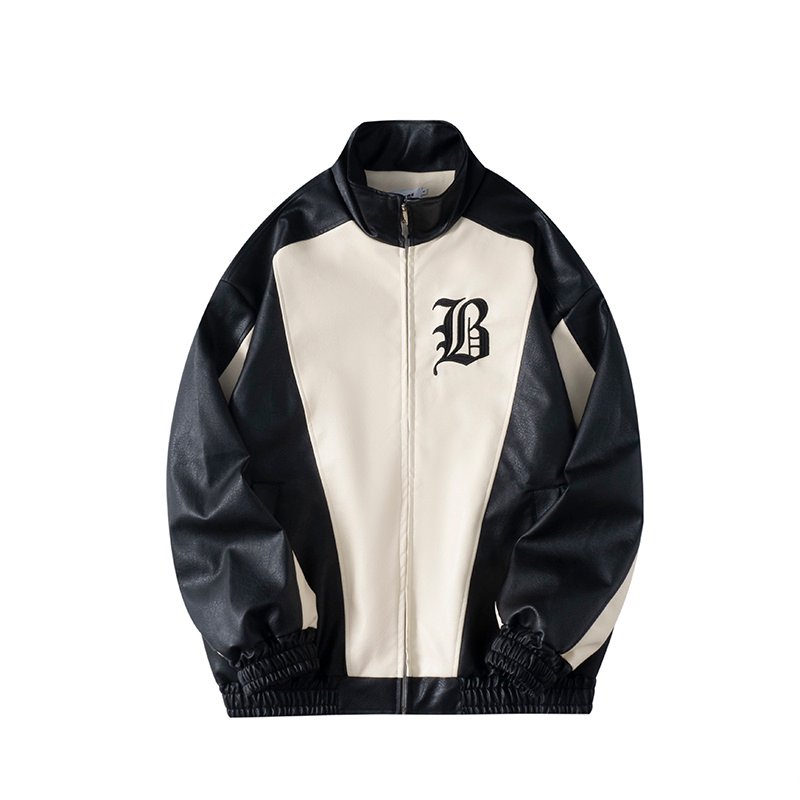 High Street Contrast Patchwork Embroidered Leather Jacket - Image 9