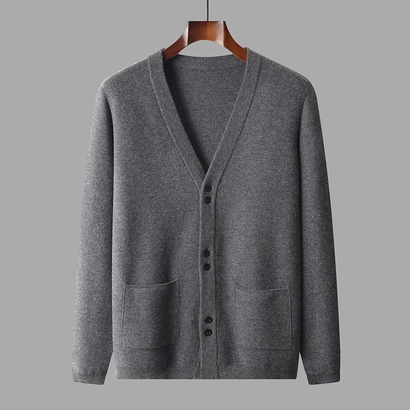 Men's V-neck All-matching Loose Solid Color Knitted Jacket - Image 5