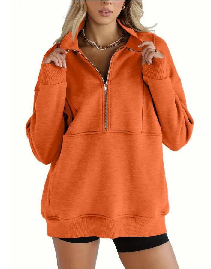 Zipper Patchwork Pocket Brushed Hoody Women's Loose - Image 8