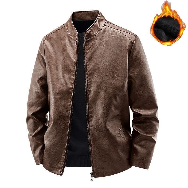 Men's Motorcycle Leather Coat Spring And Autumn Solid Color Stand Collar - Image 7