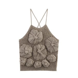 Three-dimensional Flower Design Fluffy Texture Sling Top For Women