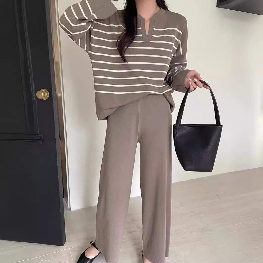 Casual High Waist Drooping Knitted Wide-leg Pants - Image 4
