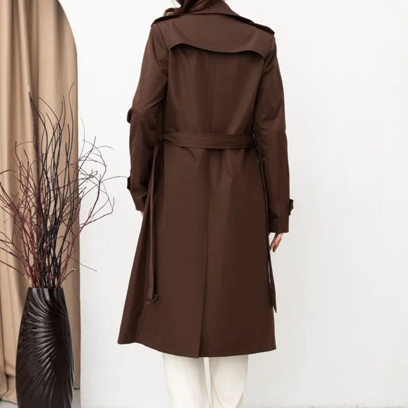 Double Breasted Women's Dust Coat Classic British Style Lace-up - Image 4