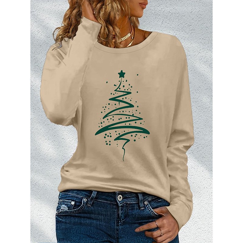 Women's Long Sleeve Merry Christmas T-Shirt, Cute Christmas Tree Graphic Tee, Funny Holiday Party Top - Image 9