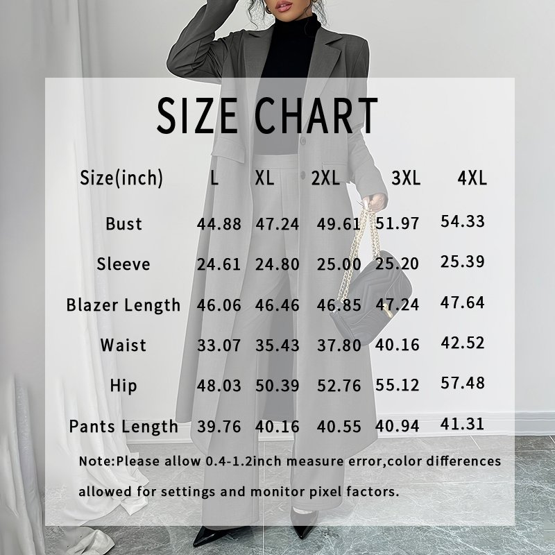 Women's 2 Piece Suit Set, Long Blazer Jacket And Straight Leg Pants, Business Formal Office Outfits For Work, NO Lining - Image 5