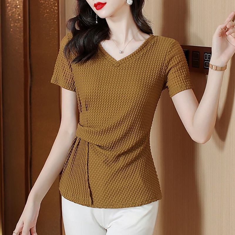 Knitted Ice Silk Short Sleeve T-shirt Women's Summer - Image 4