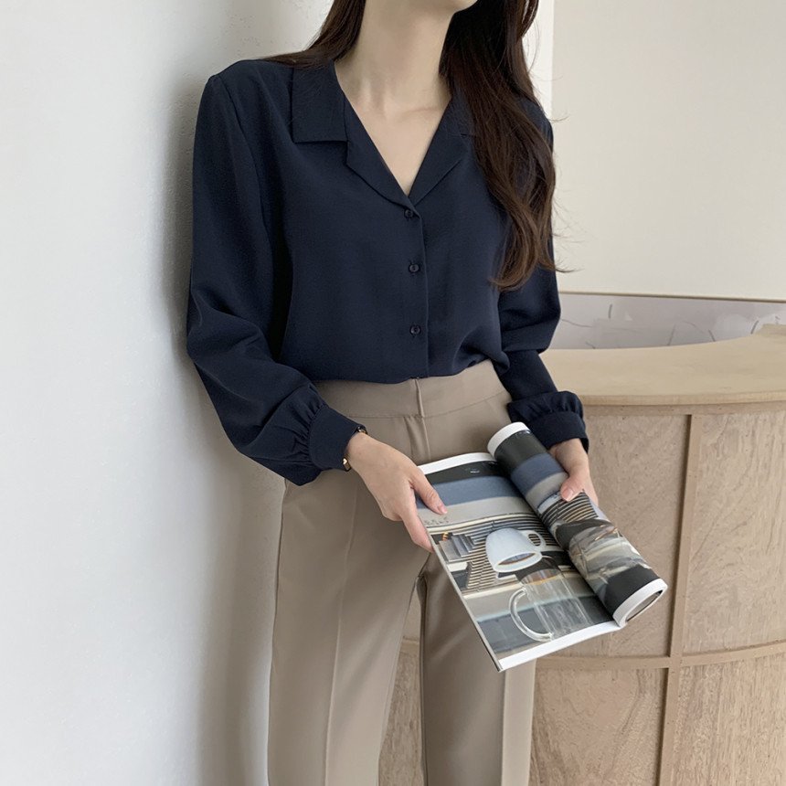 Simple Suit Collar Chiffon Shirt Women's Long Sleeve Shirt - Image 7