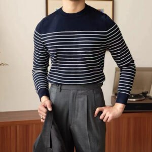 Business Commute Striped Design Contrast Color Long Sleeves Knitwear