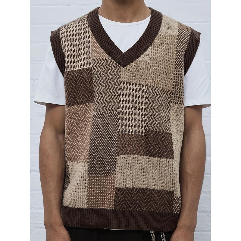 Men's Casual Collar Knitted Vest Geometric Pattern Sleeveless - Image 5