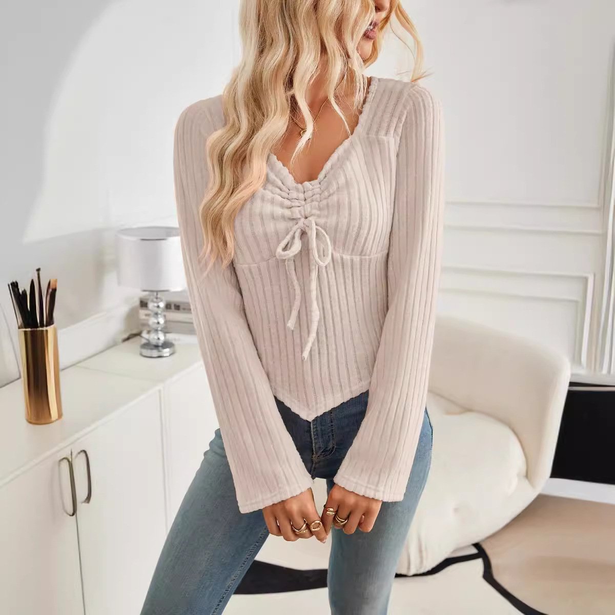 Women's Pleating Long-sleeved Top - Image 4