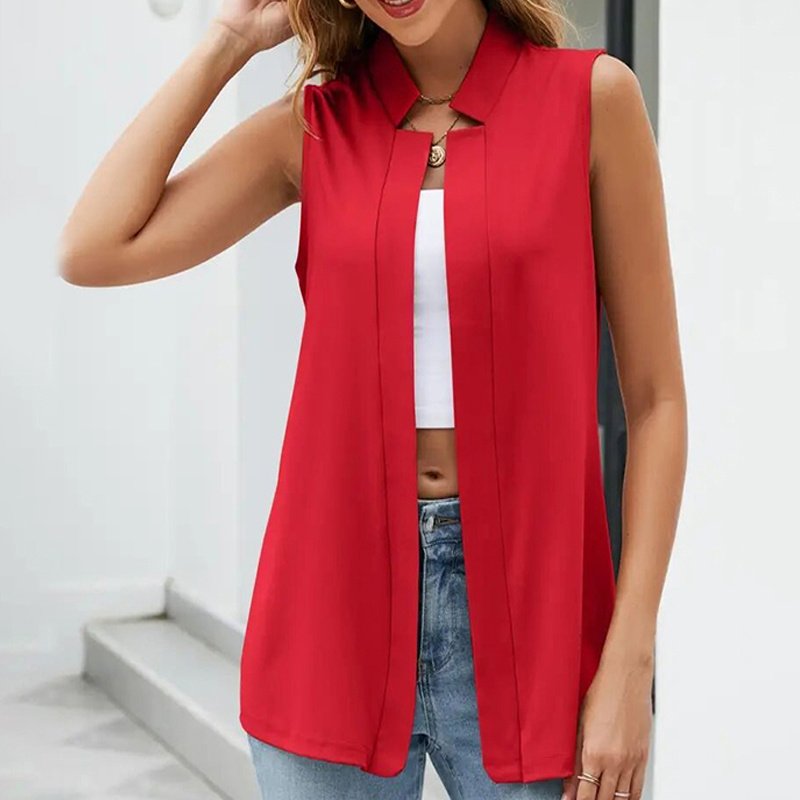 Women's Elegant Solid Sleeveless Vest Cardigan - Stand Collar Summer Outerwear - Image 7