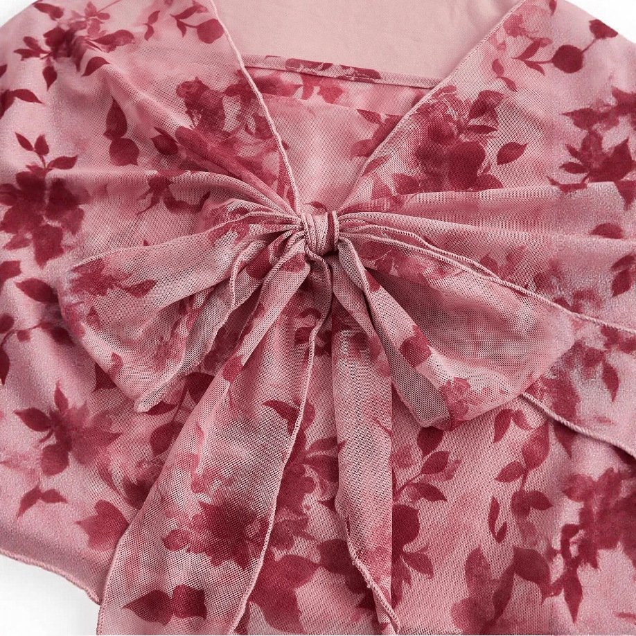 V-neck Lace Up Printed Long Sleeve Slim Women Shirt - Image 4