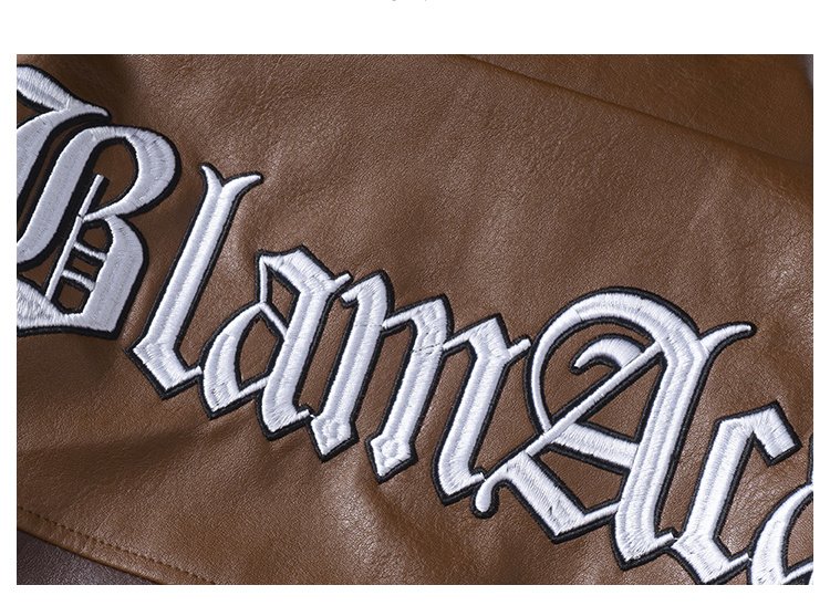 High Street Contrast Patchwork Embroidered Leather Jacket - Image 3