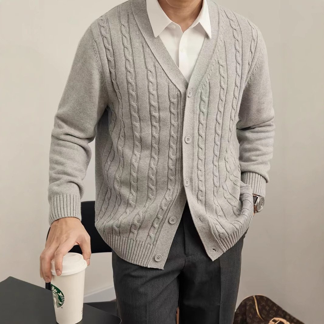 Youth Solid Color Autumn And Winter New Knitted Cardigan Long Sleeve Sweater - Image 4