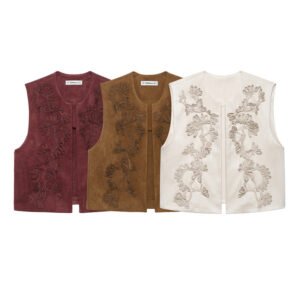 European And American Style Women's Fashion Casual Embroidery Suede Vest Jacket