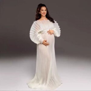 See-Through Pregnant Women With Big Belly Photo Pleated Organ Long Dress