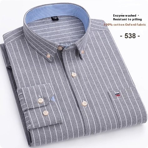 Men's Pure Cotton Oxford Plaid Long-sleeved Shirt - Image 5