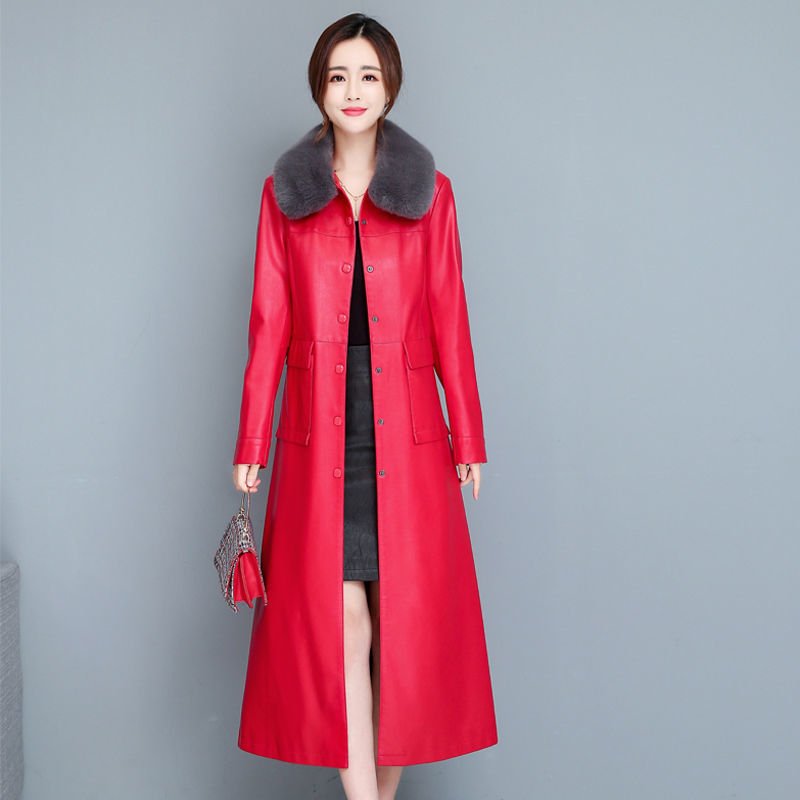 Ladies Fashion Thin Leather Trench Coat Coat - Image 8