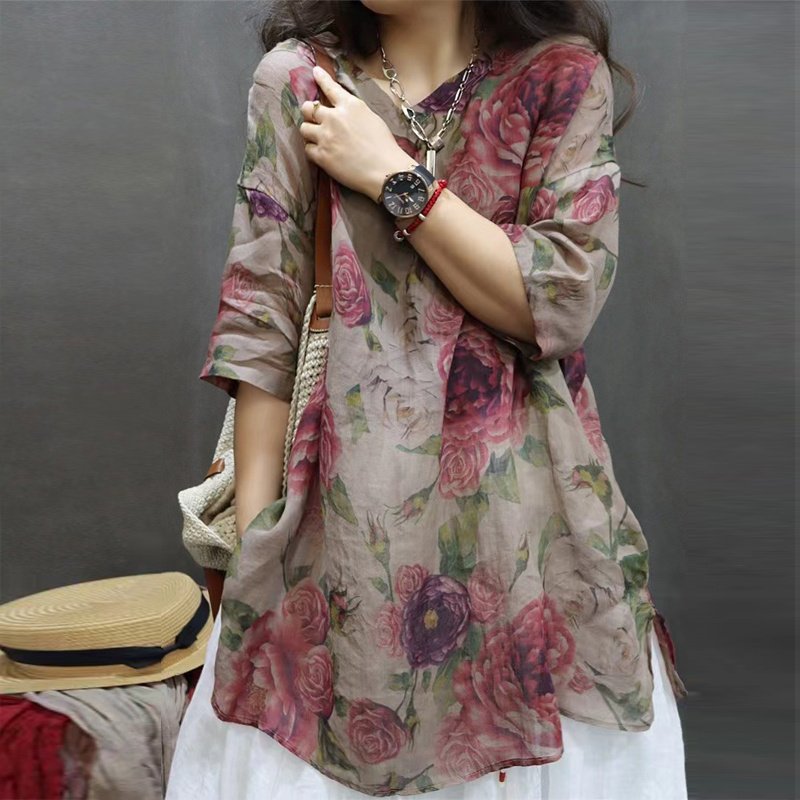 Women's Soft Printed Mid-Sleeve Top Casual Round Neck Tunic For Spring And Summer - Image 10