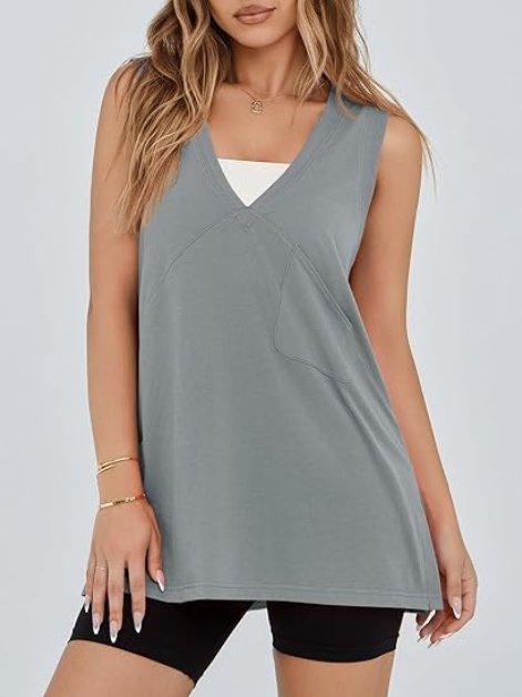 Fisoew Womens Summer Tank Tops V Neck Sleeveless Casual Loose Flowy Tunic Workout T Shirts - Image 10