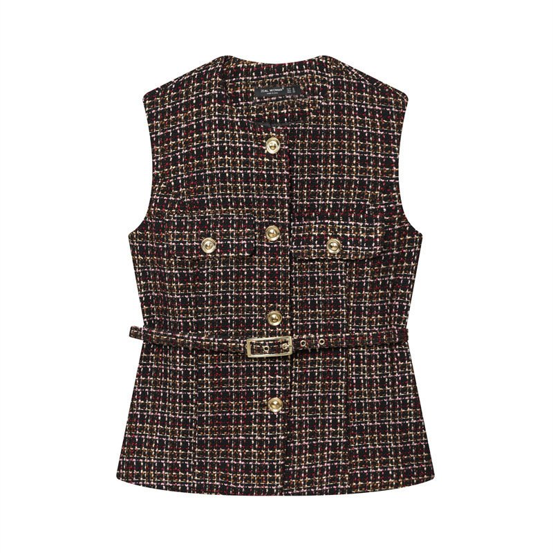 Women's Fashionable Belt Texture Top Vest