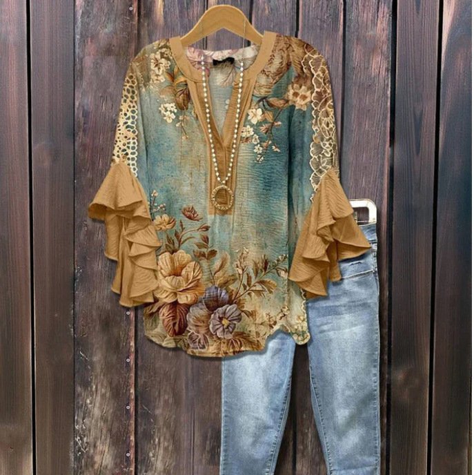 Floral Element Printing Digital Printing Casual Women's Top - Image 6